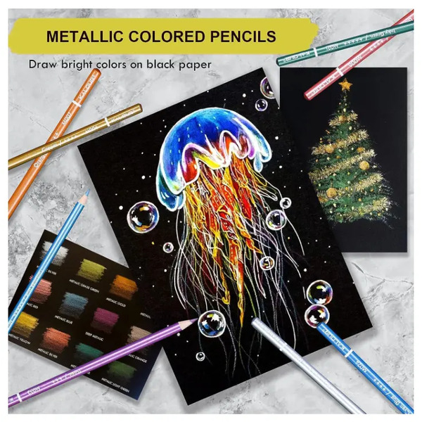 KALOUR 74 Metallic Color Pencil Tin Box Set - Perfect for Artists/Colorists