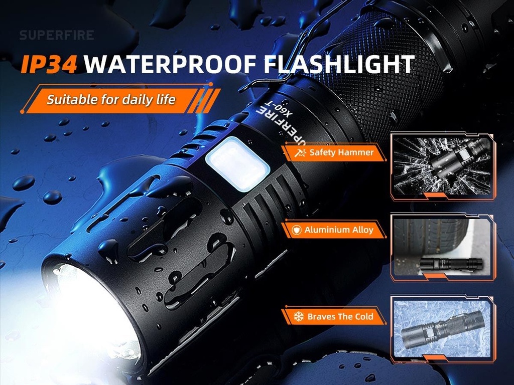 SUPERFIRE X60-T Military Tactical Flashlight Torch 2000 Lumens