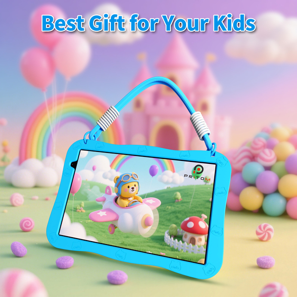 Pritom D11A Kids 10.1" Tablet 3GB+5GB RAM, 32GB ROM, Silicone Case & WI-FI6 - Blue