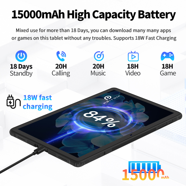 Pritom R11 Rugged 10.95" Tablet - 6GB+10GB RAM, 128GB ROM, 15000mAh Battery