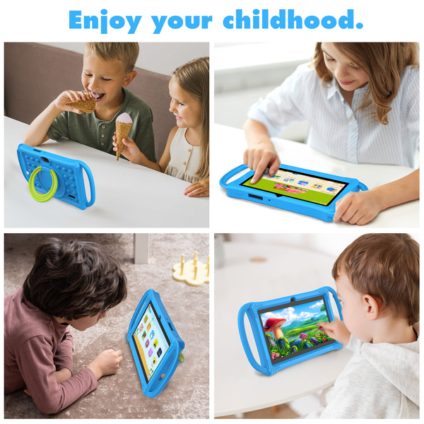 PRITOM K7 Pro Kids Tablet - 7" 4GB RAM, 32GB ROM, Case with Side Handles - Blue