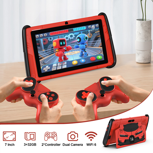 Pritom K7 Pro Kids 7" Smart Tablet - 3GB RAM, 32GB ROM with 2 Controllers
