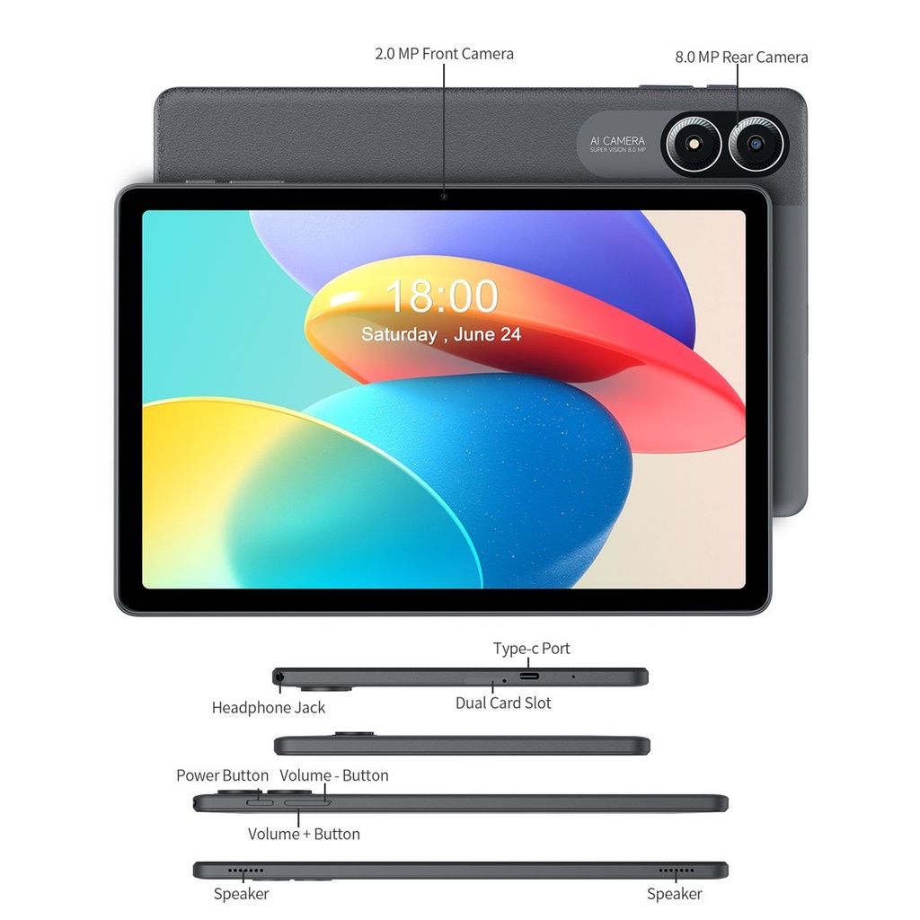 Pritom 11" Smart Tablet 4GB RAM 124GB ROM, Android 14, 18W Quick Charge
