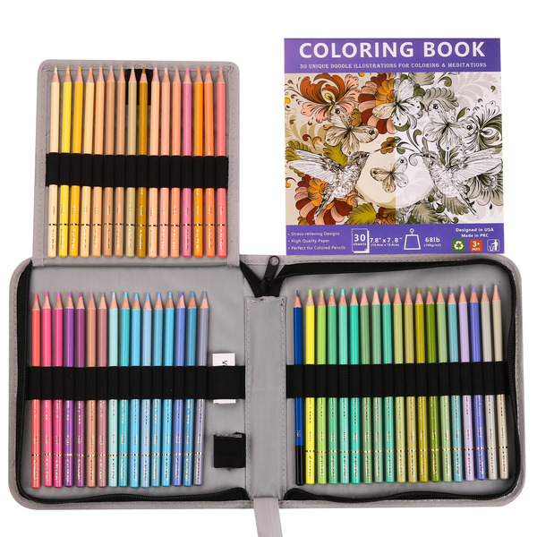 KALOUR 50-Color Macaron Professional Colored Pencil Set in Zipper Case