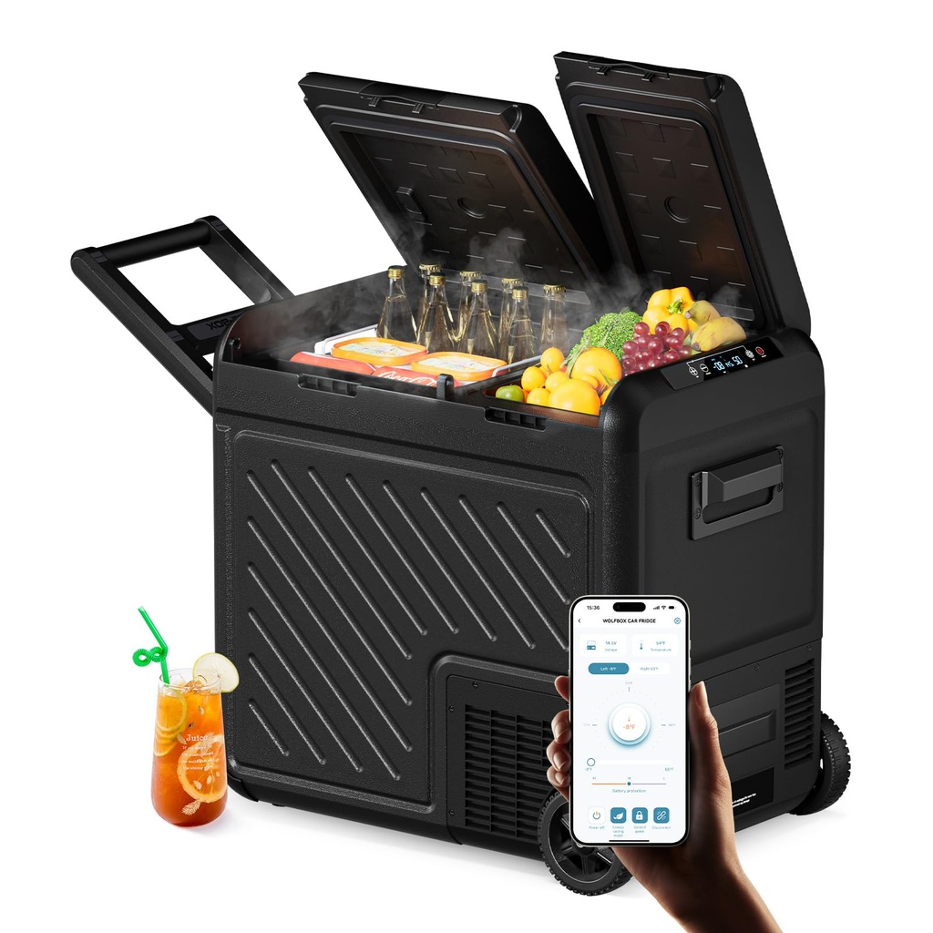 WOLFBOX 12V Car Fridge Freezer - 55L Dual-Zone Portable Electric Cooler
