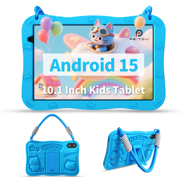 Pritom D11A Kids 10.1" Tablet 3GB+5GB RAM, 32GB ROM, Silicone Case & WI-FI6 - Blue